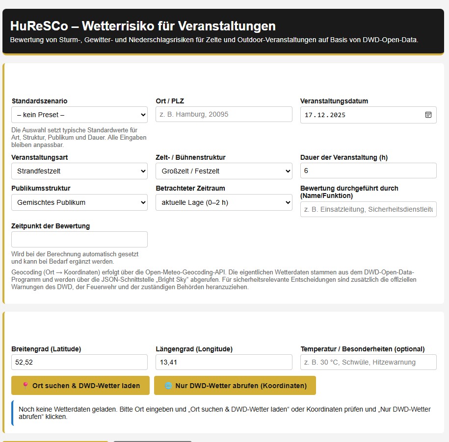 Wetterrisiko-Tool mit DWD-Daten und Ampelbewertung.